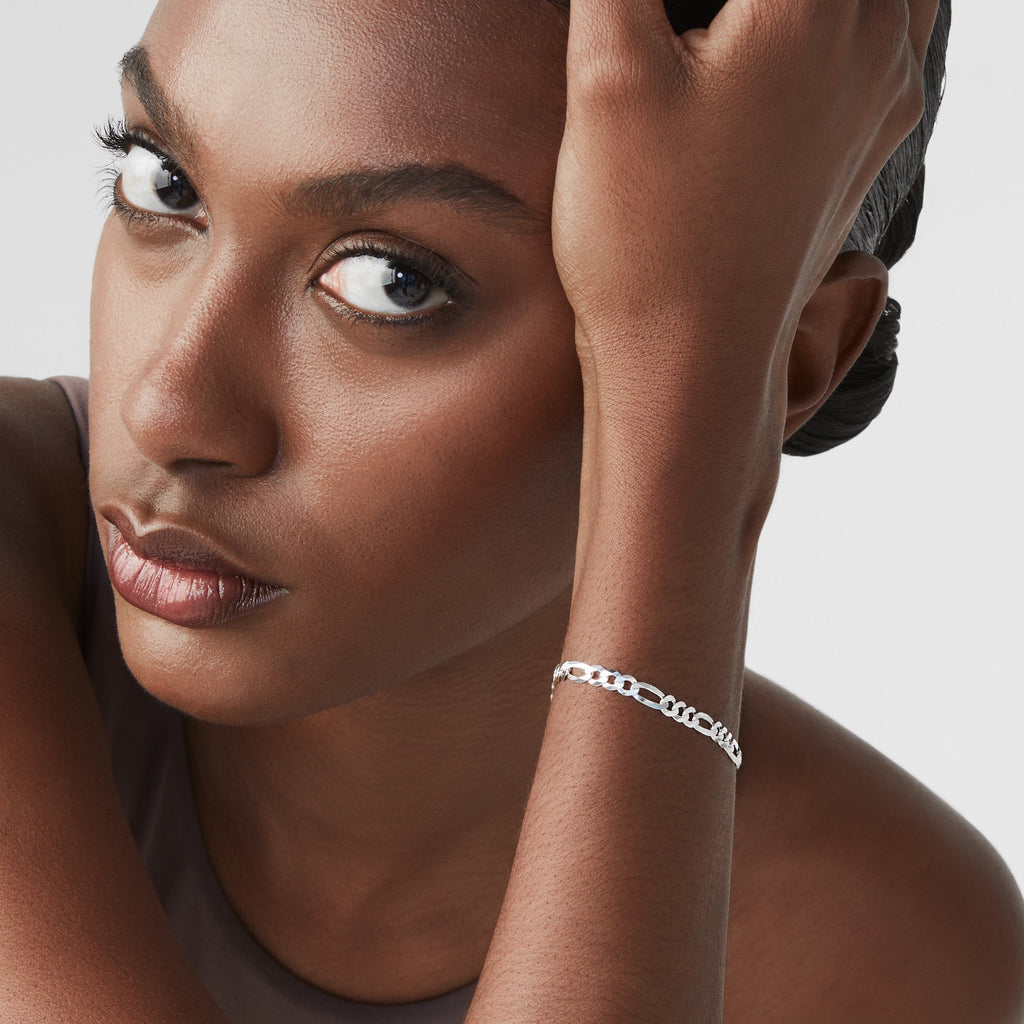 Figaro Chain Bracelet in Sterling Silver, 5mm