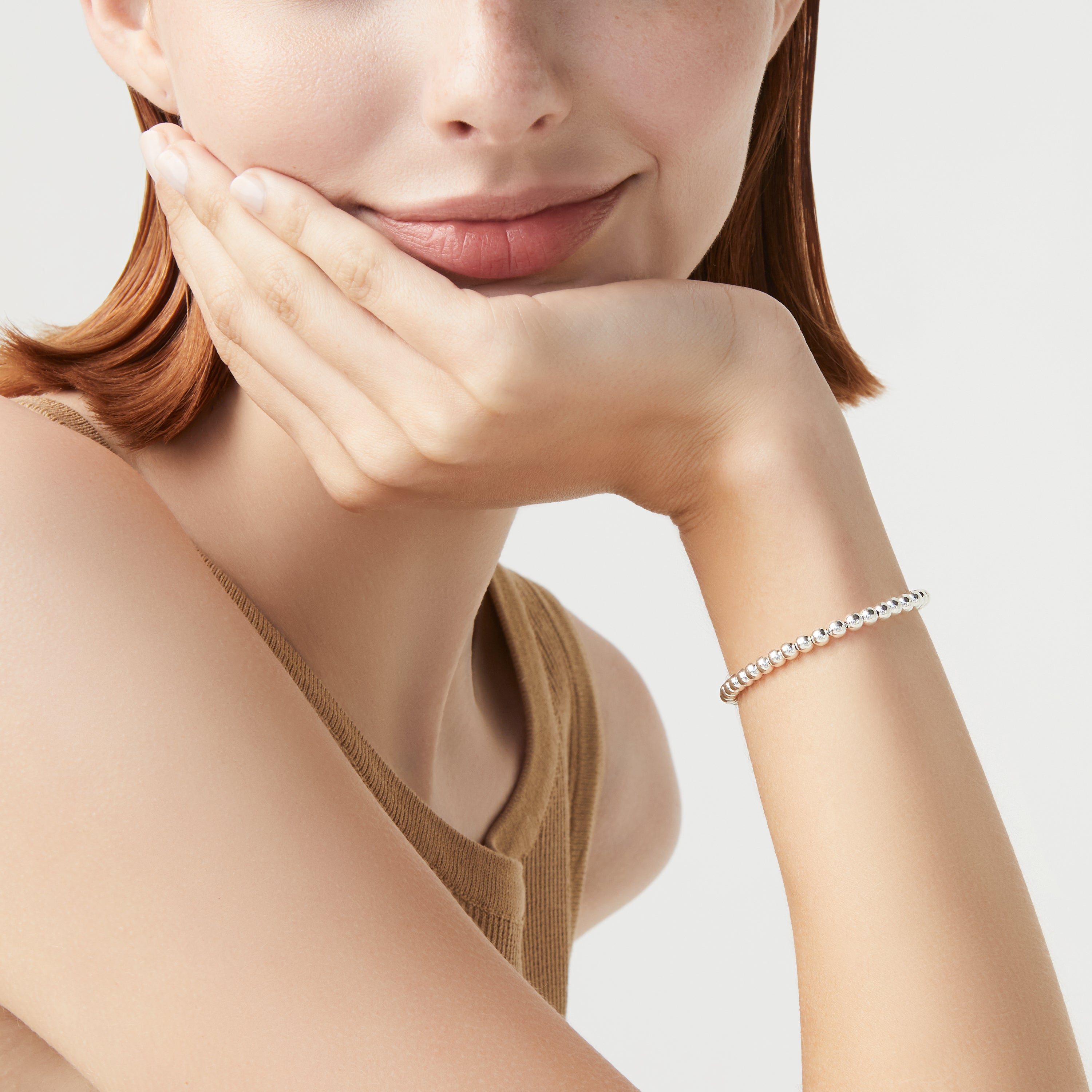 Bead Strand Bracelet in Sterling Silver, 4mm