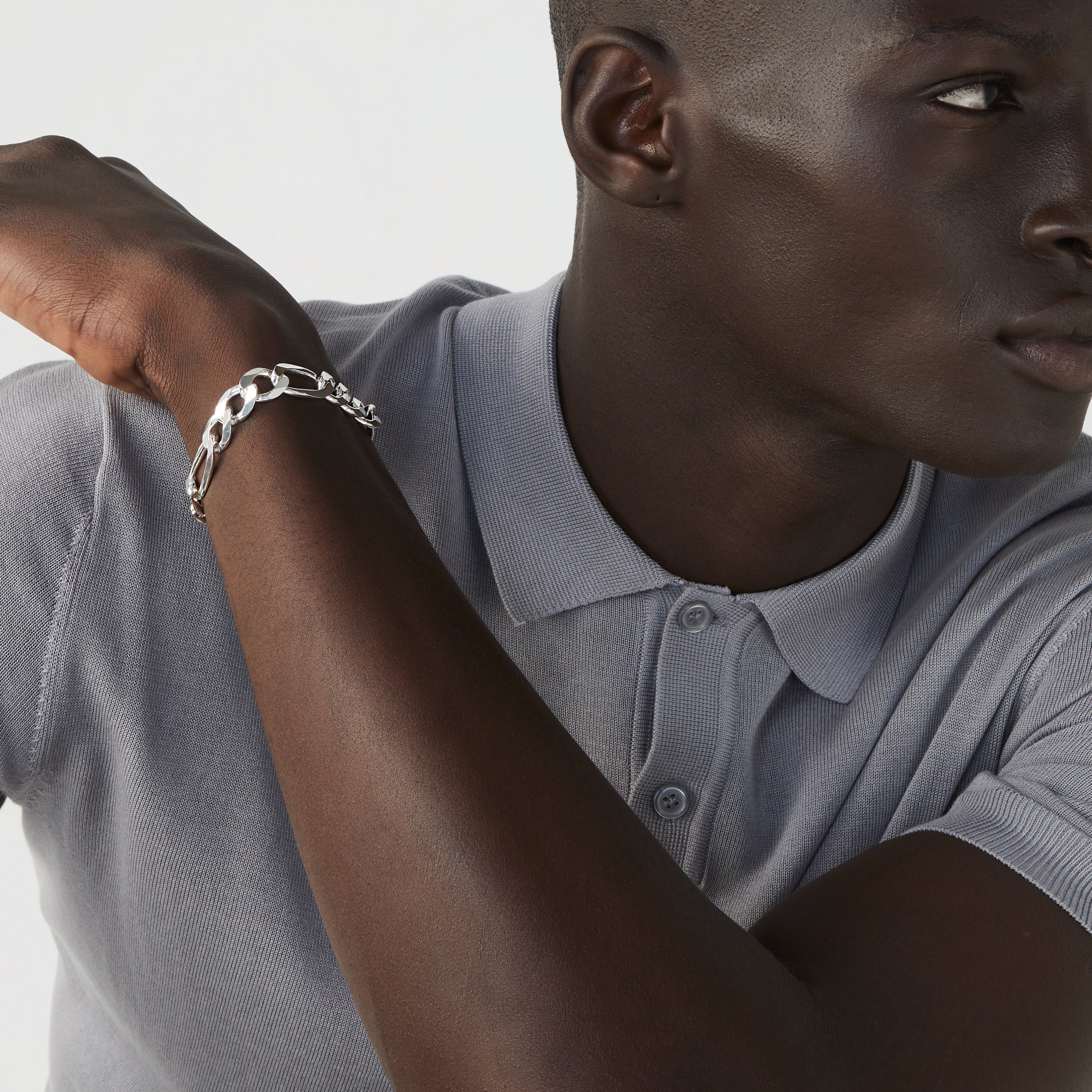 Figaro Chain Bracelet in Sterling Silver, 11mm