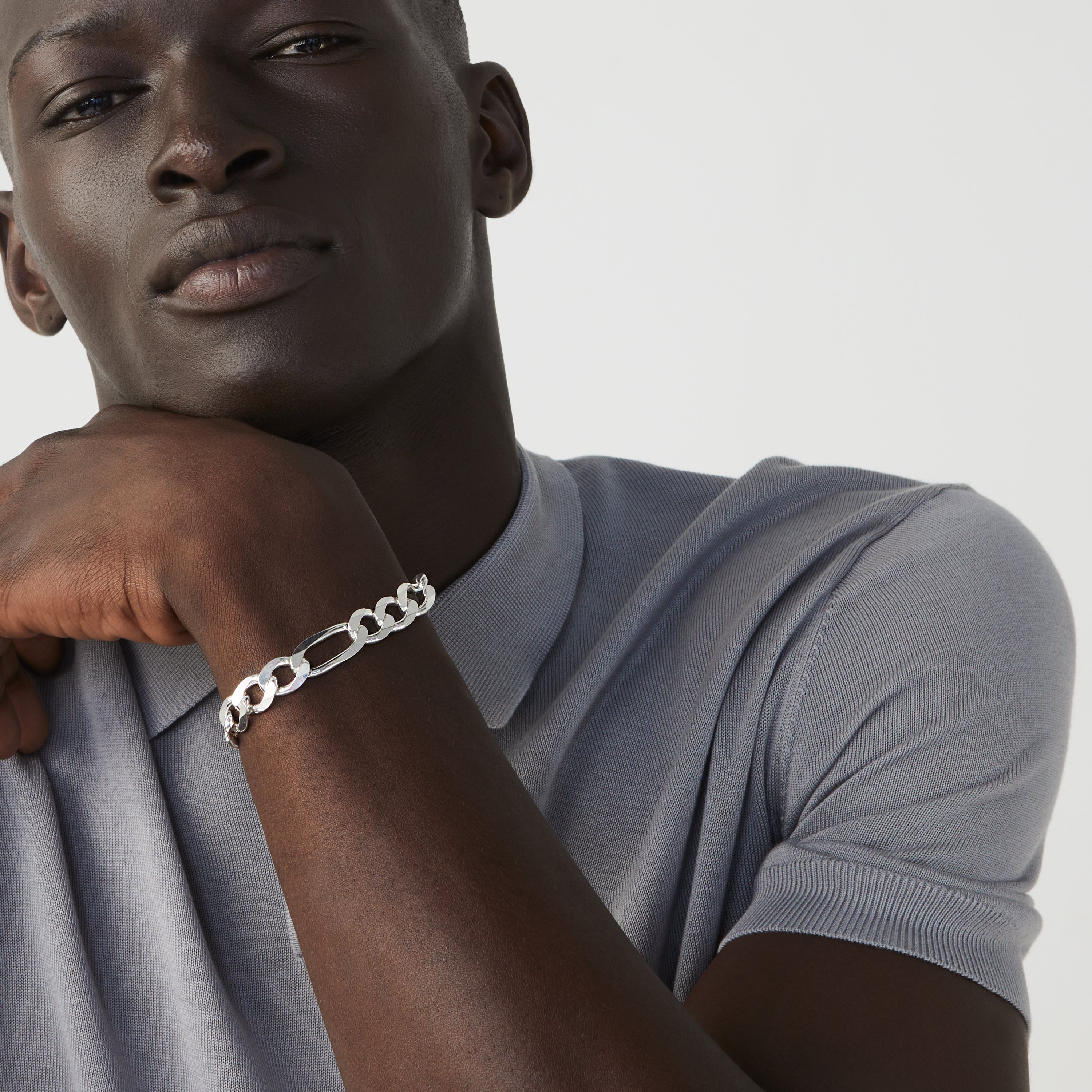 Figaro Chain Bracelet in Sterling Silver, 11mm