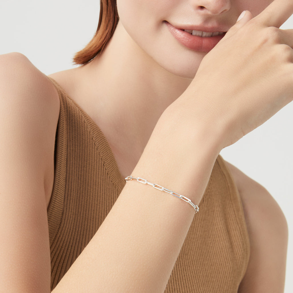 Paperclip Chain Bracelet in Sterling Silver, 3mm