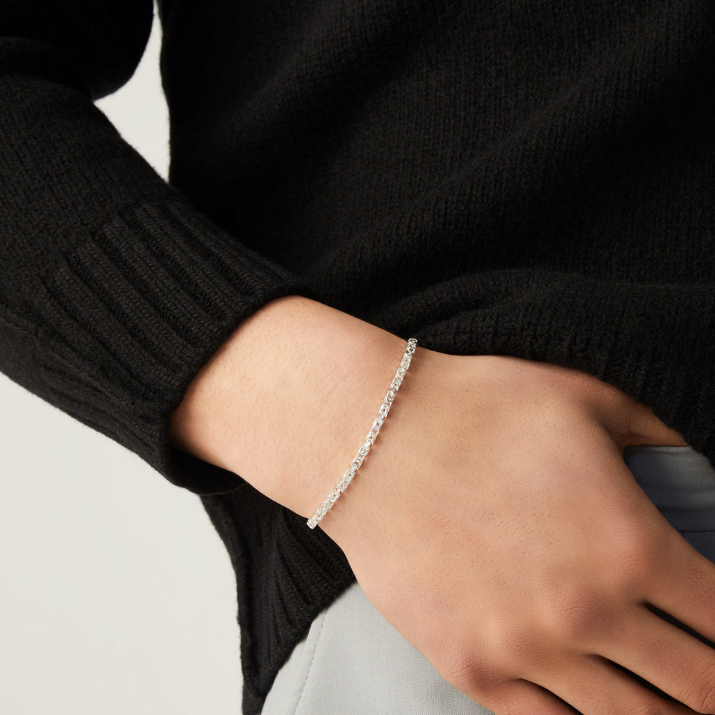 Solid Square Byzantine Bracelet in Sterling Silver, 3mm