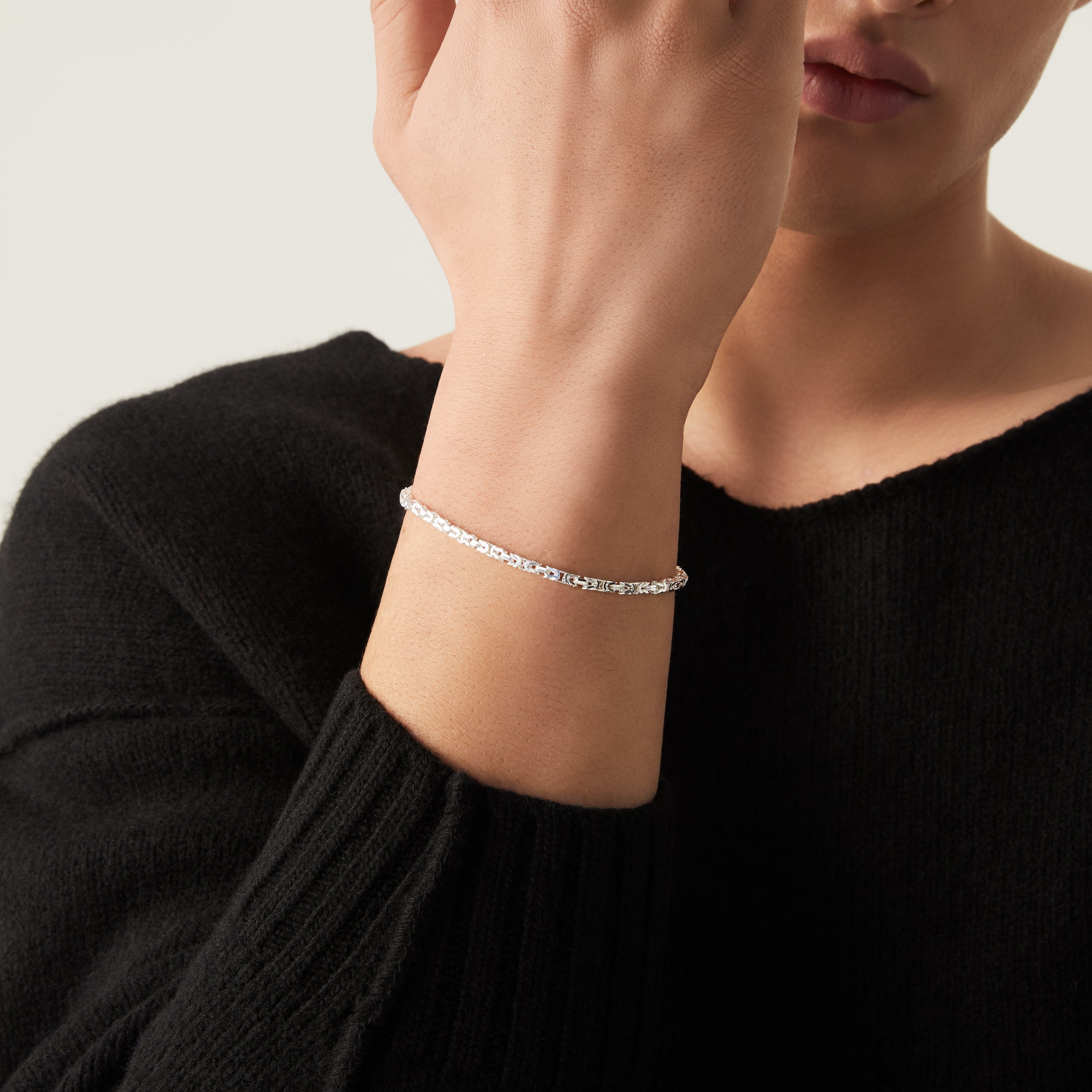 Solid Square Byzantine Bracelet in Sterling Silver, 3mm