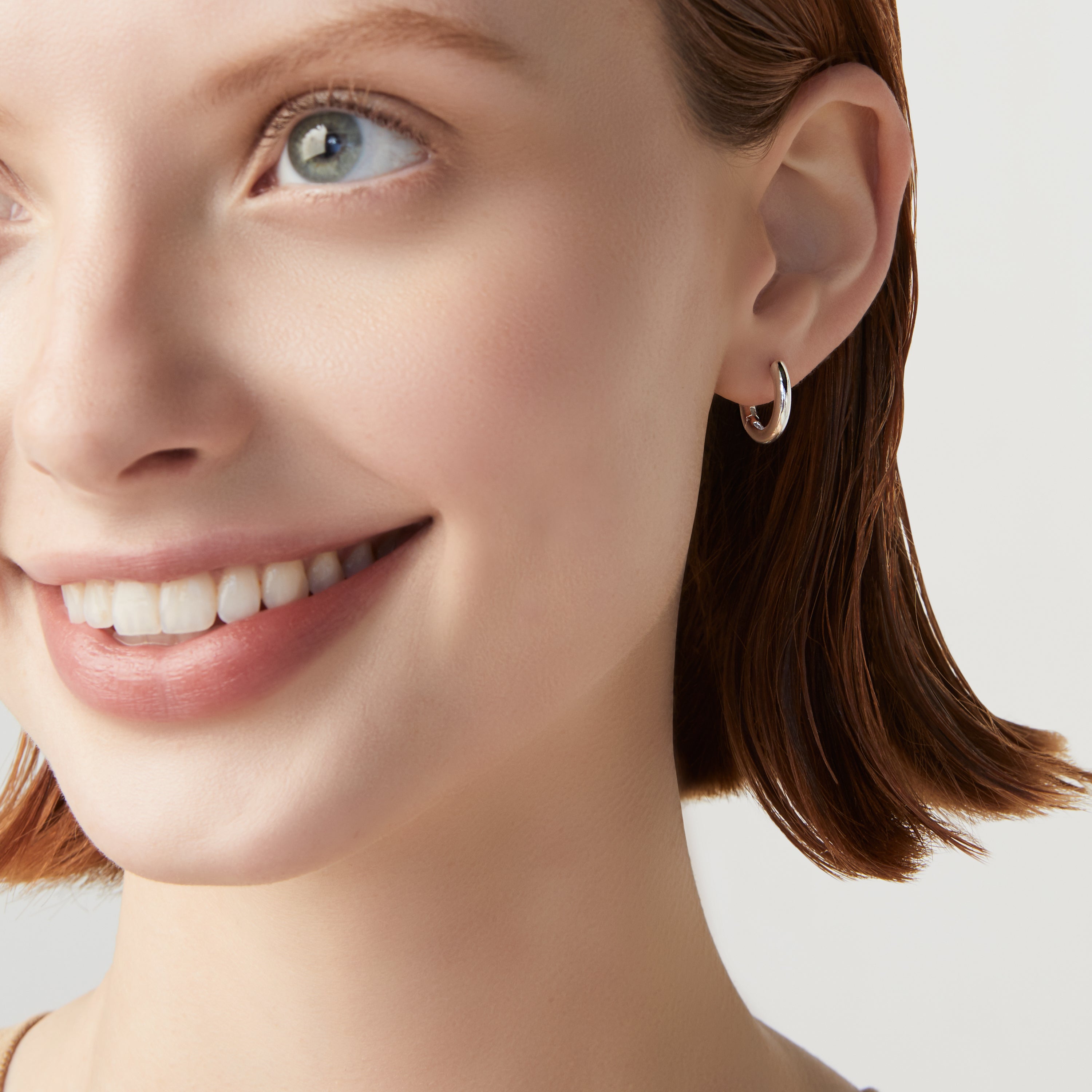Small Huggie Hoop Earrings in Sterling Silver, 15mm