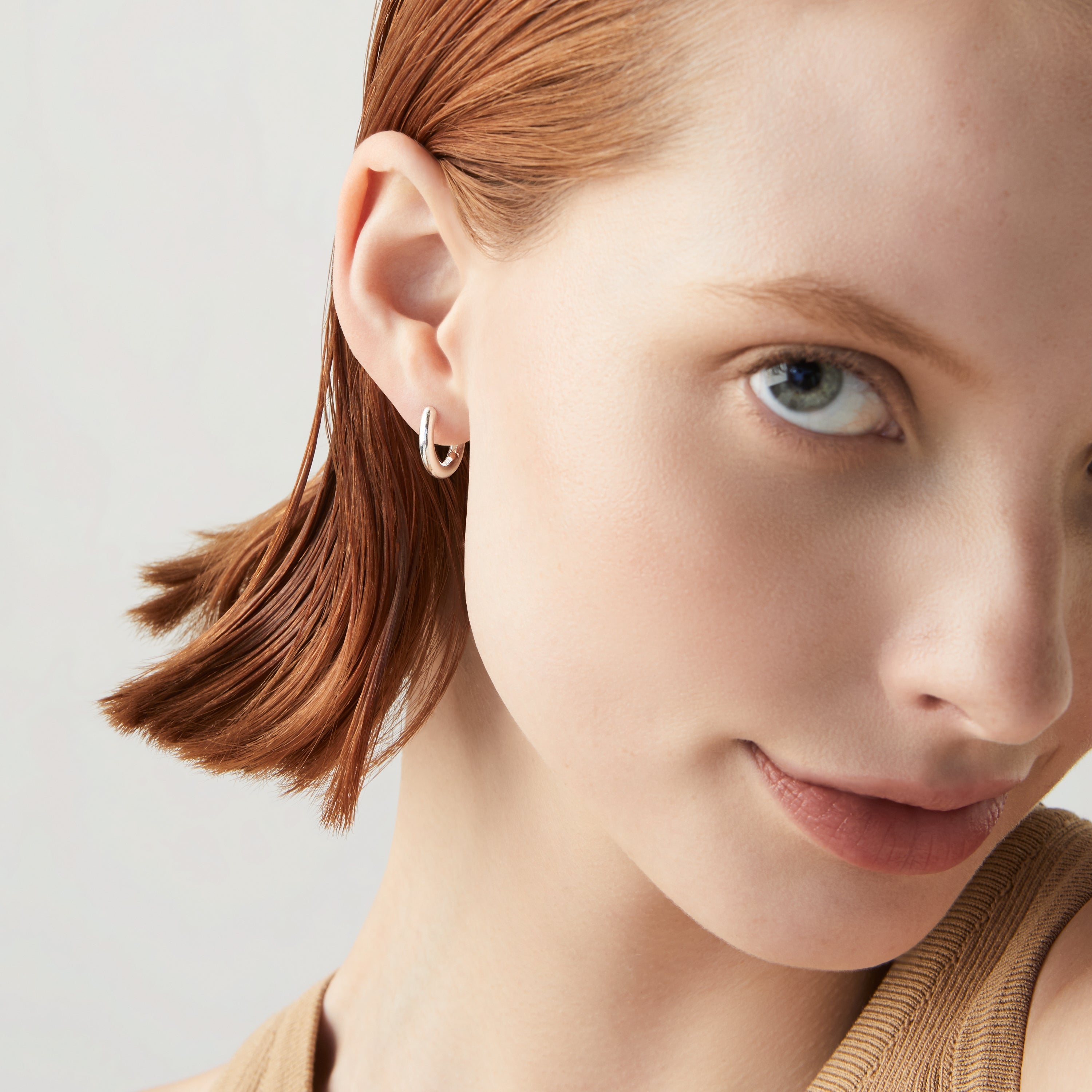 Small Huggie Hoop Earrings in Sterling Silver, 15mm