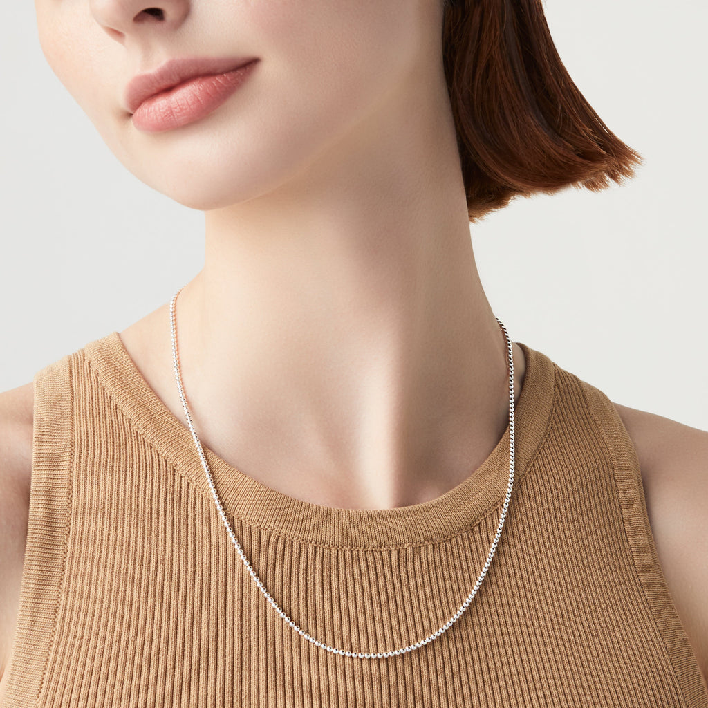 Bead Strand Necklace in Sterling Silver, 2mm