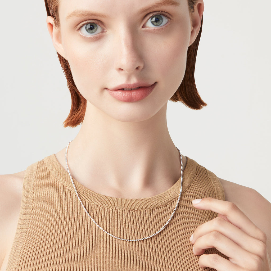 Bead Strand Necklace in Sterling Silver, 2mm