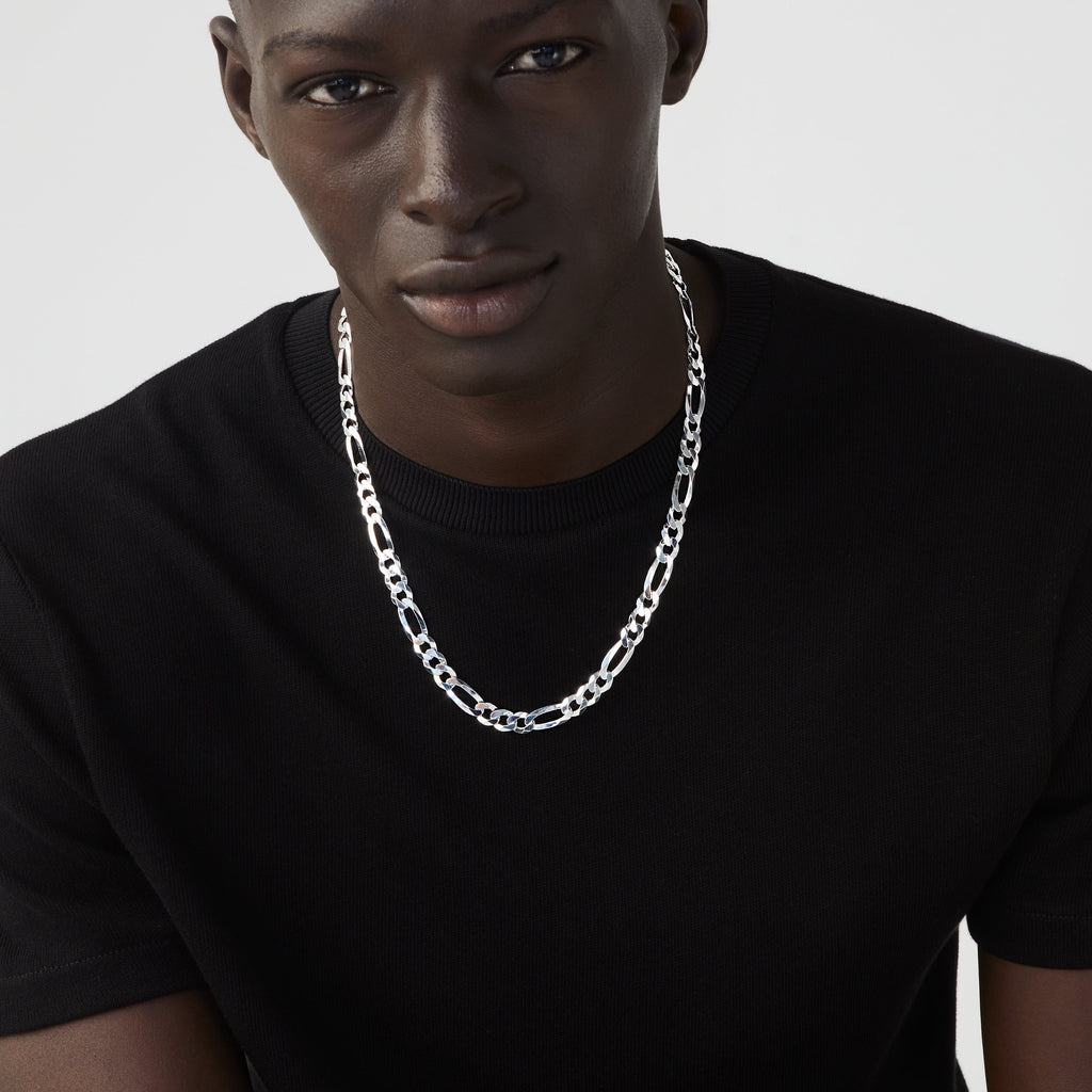 Figaro Chain Necklace in Sterling Silver, 9mm