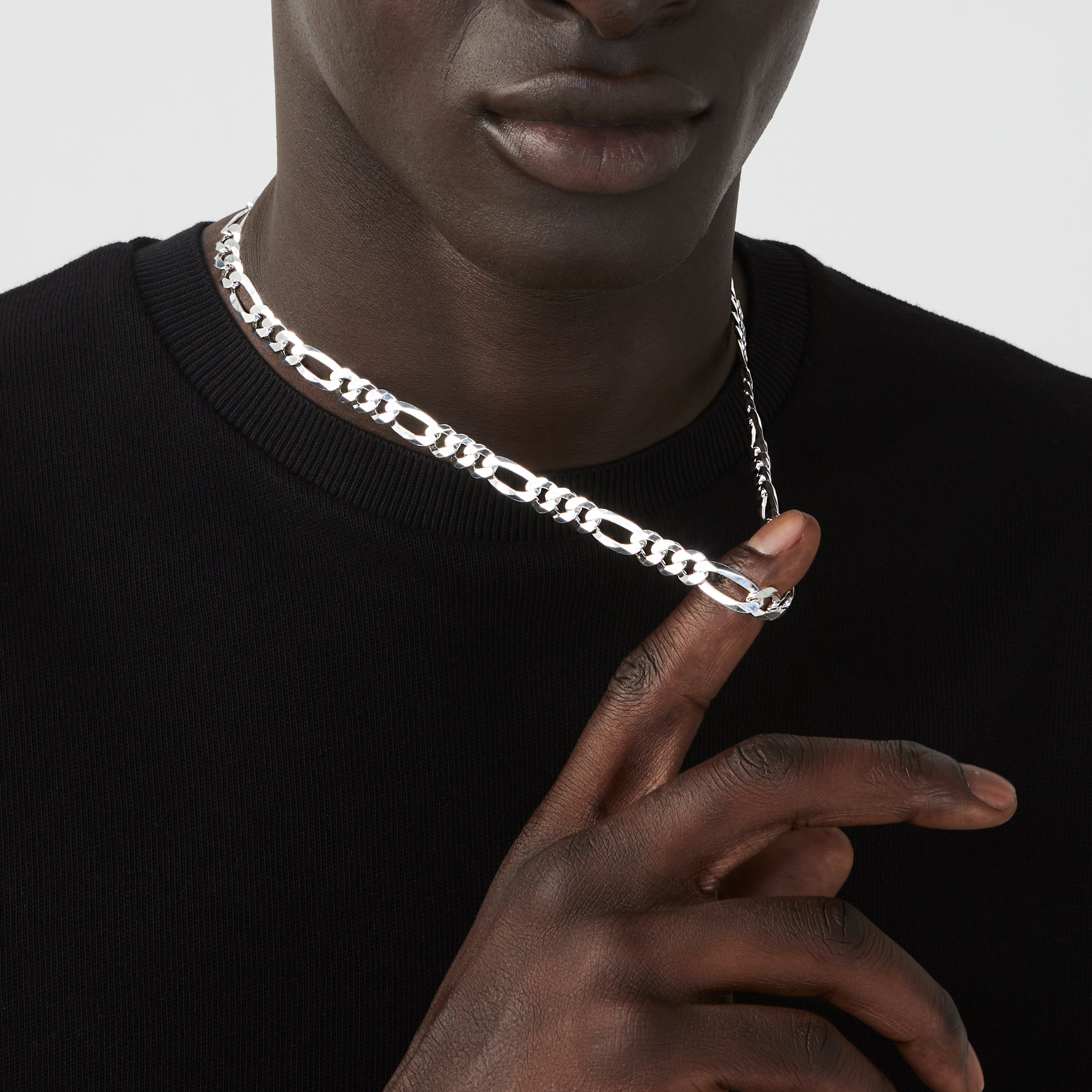 Figaro Chain Necklace in Sterling Silver, 9mm