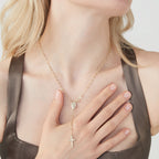 Rosary Beaded Cross Y Necklace in 18k gold over sterling silver