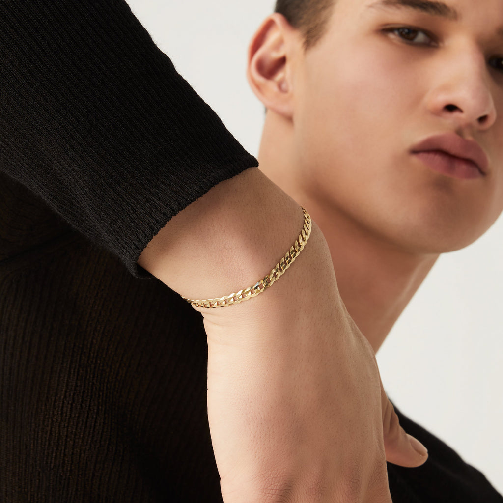 Cuban Chain Bracelet in 18k Gold Over Sterling Silver, 5mm