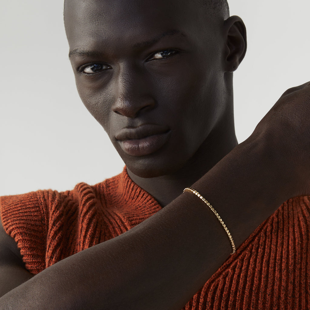 Organic Cube Bead Bracelet in 18k Gold Over Sterling Silver, 2.5mm