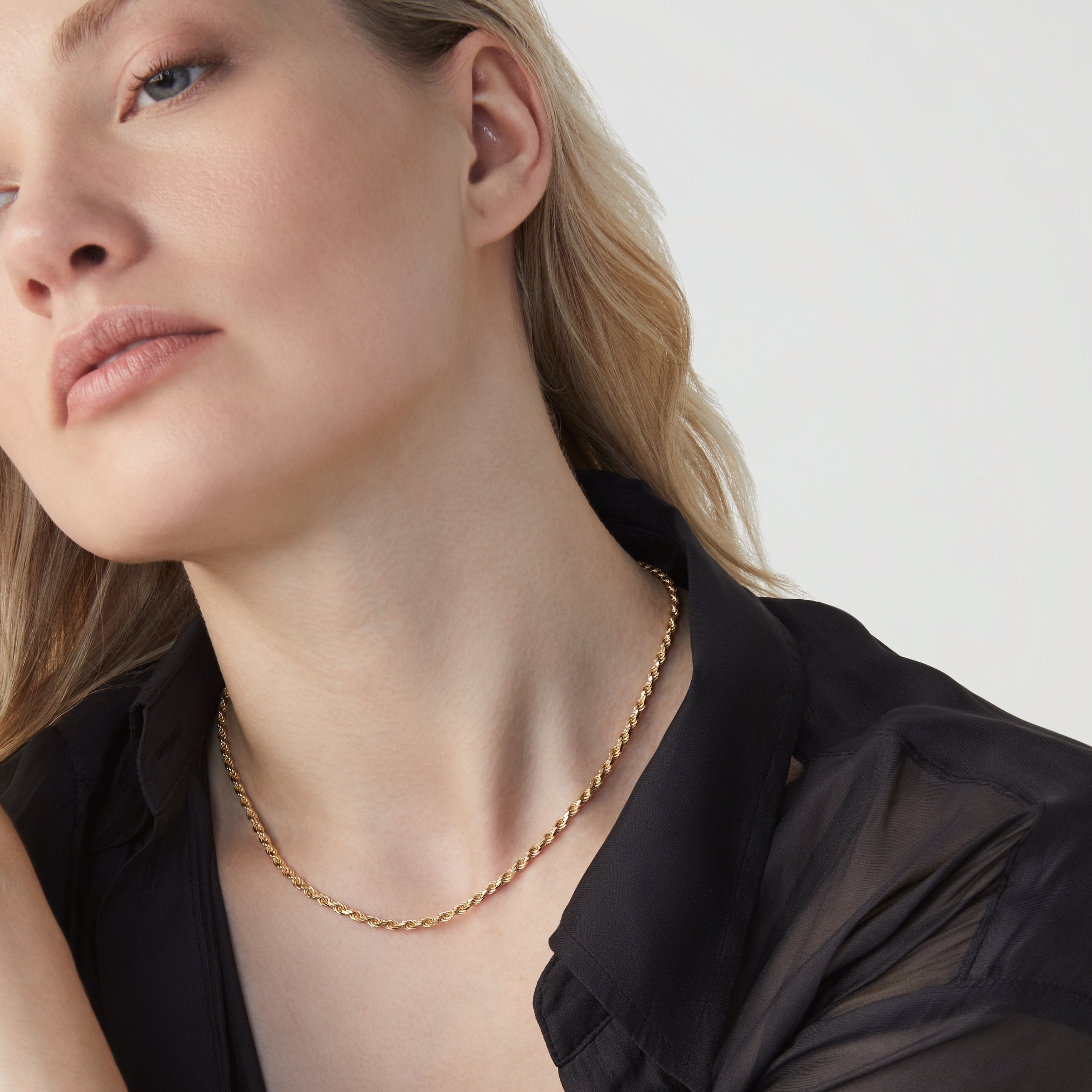 Rope Necklace in 18k gold over sterling silver, 3mm