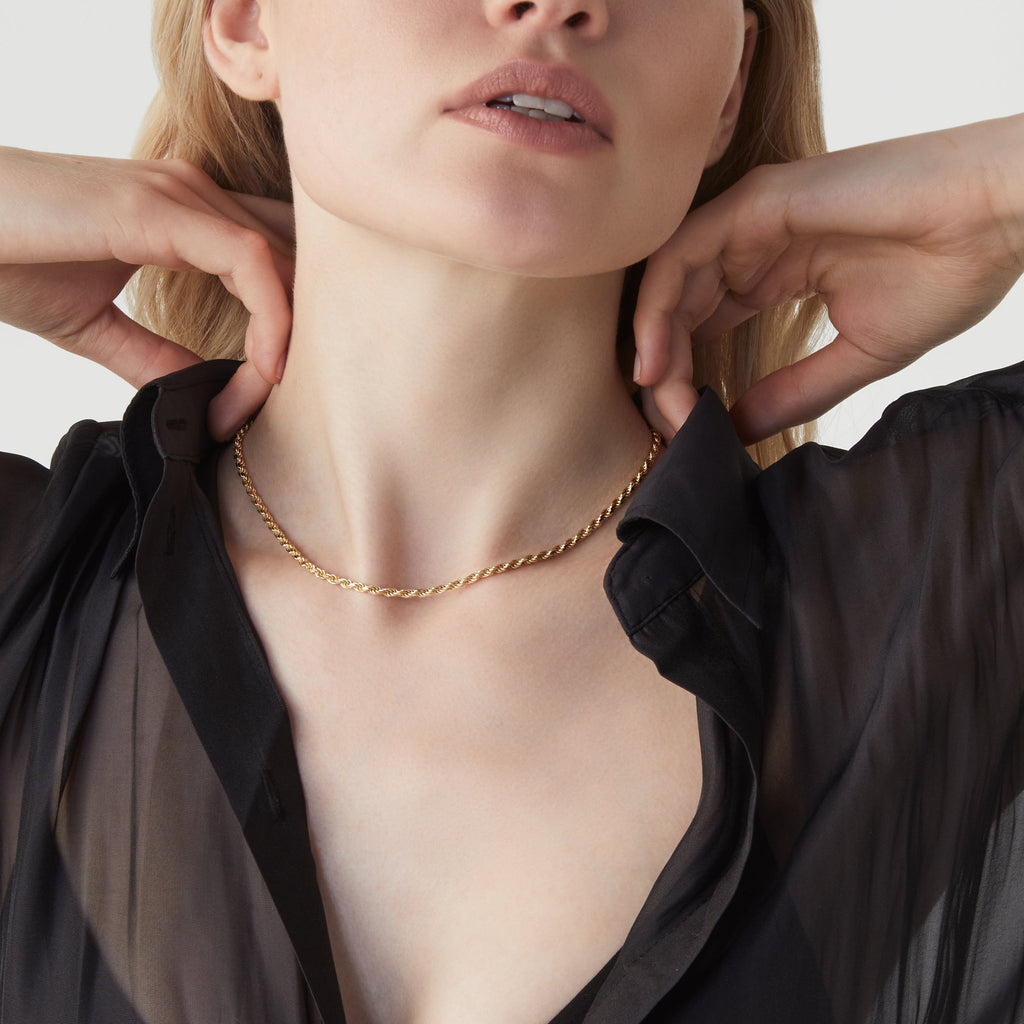 Rope Necklace in 18k gold over sterling silver, 3mm