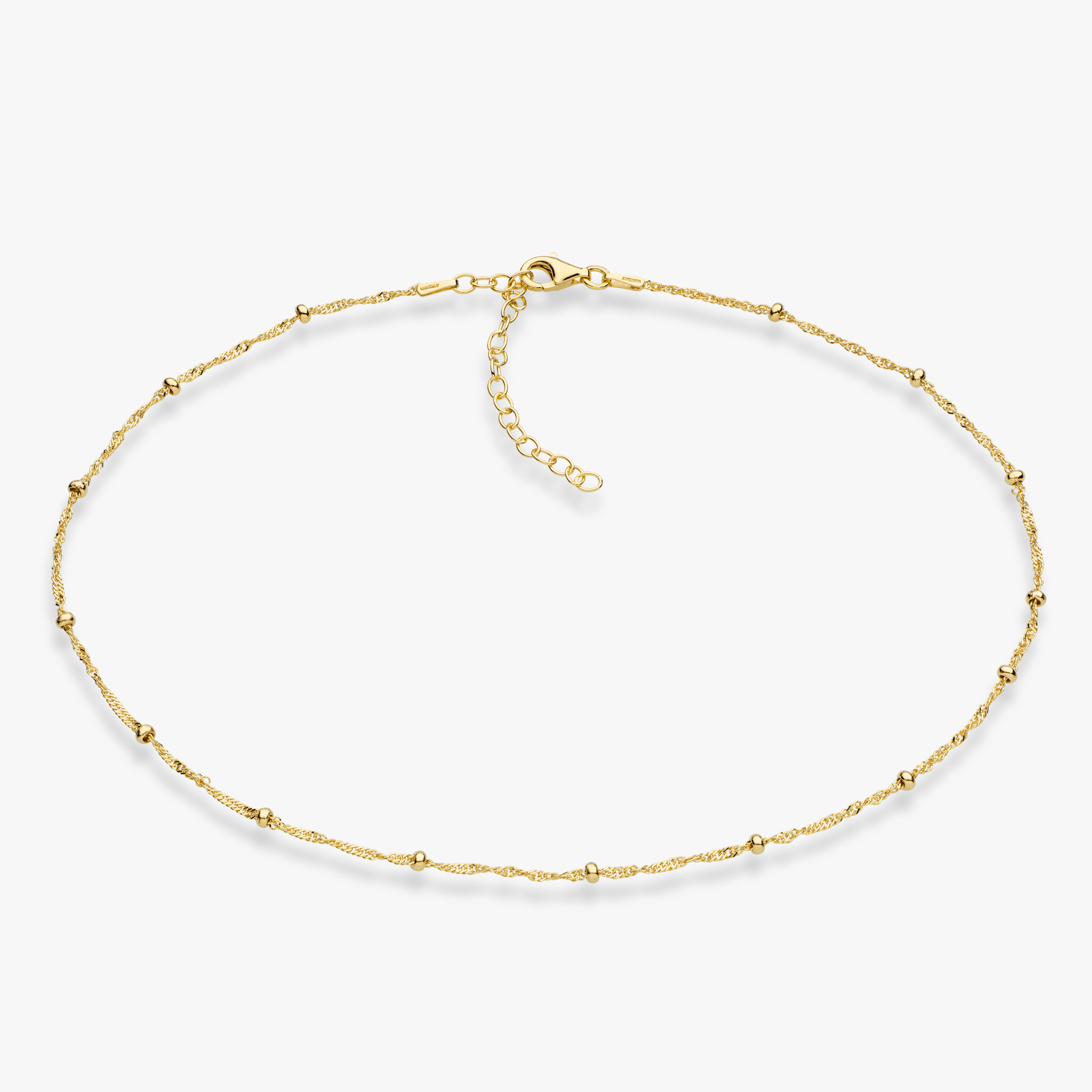 Singapore Bead Adjustable Choker Necklace in 18k gold over sterling silver