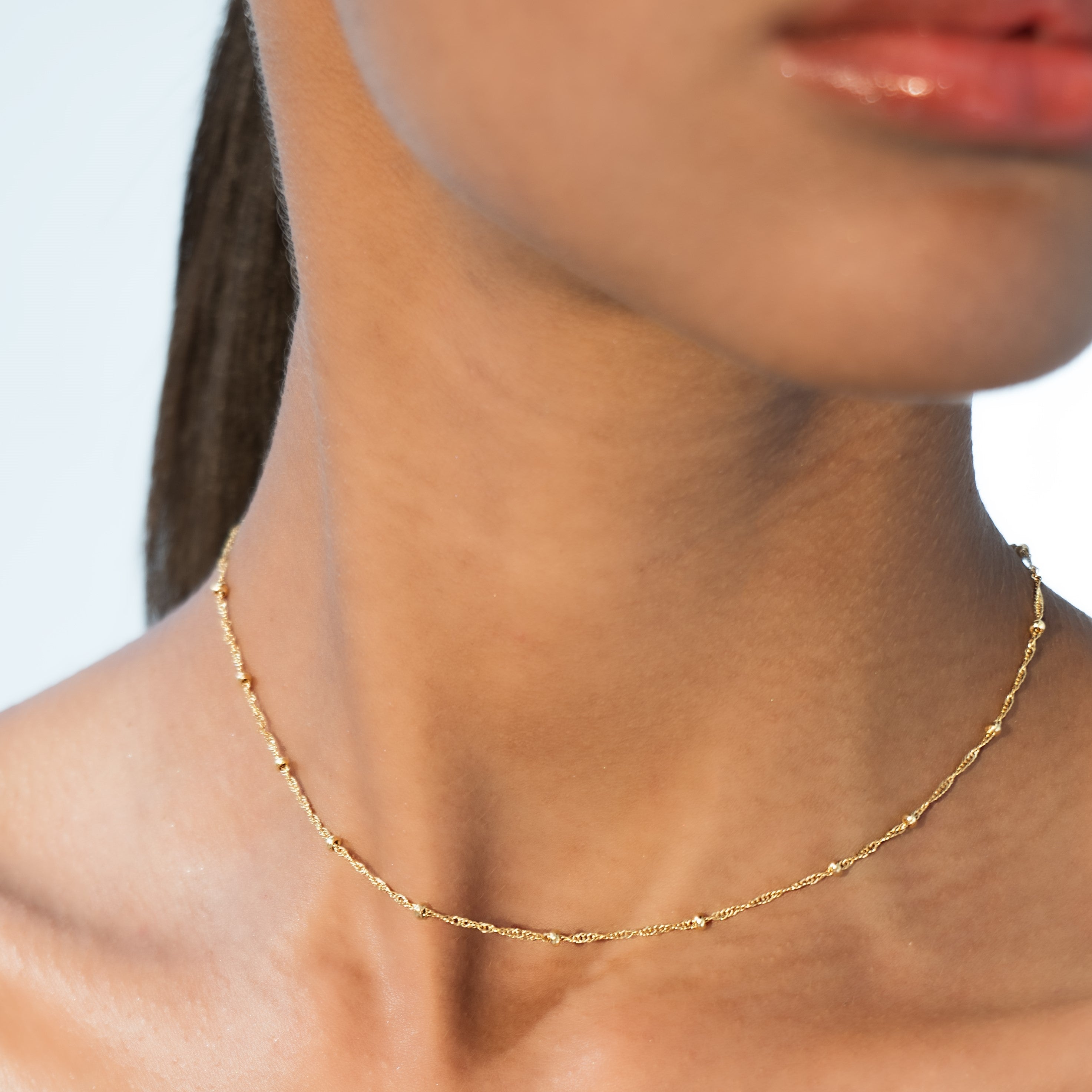 Singapore Bead Adjustable Choker Necklace in 18k gold over sterling silver