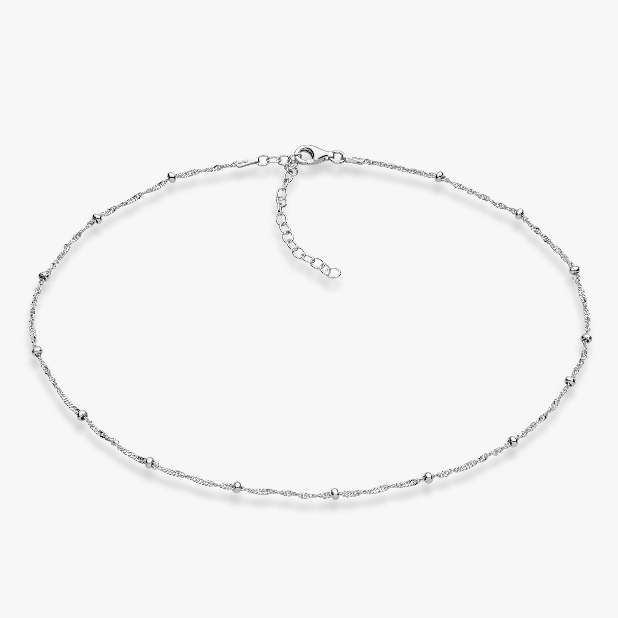 Singapore Bead Adjustable Choker Necklace in Sterling Silver