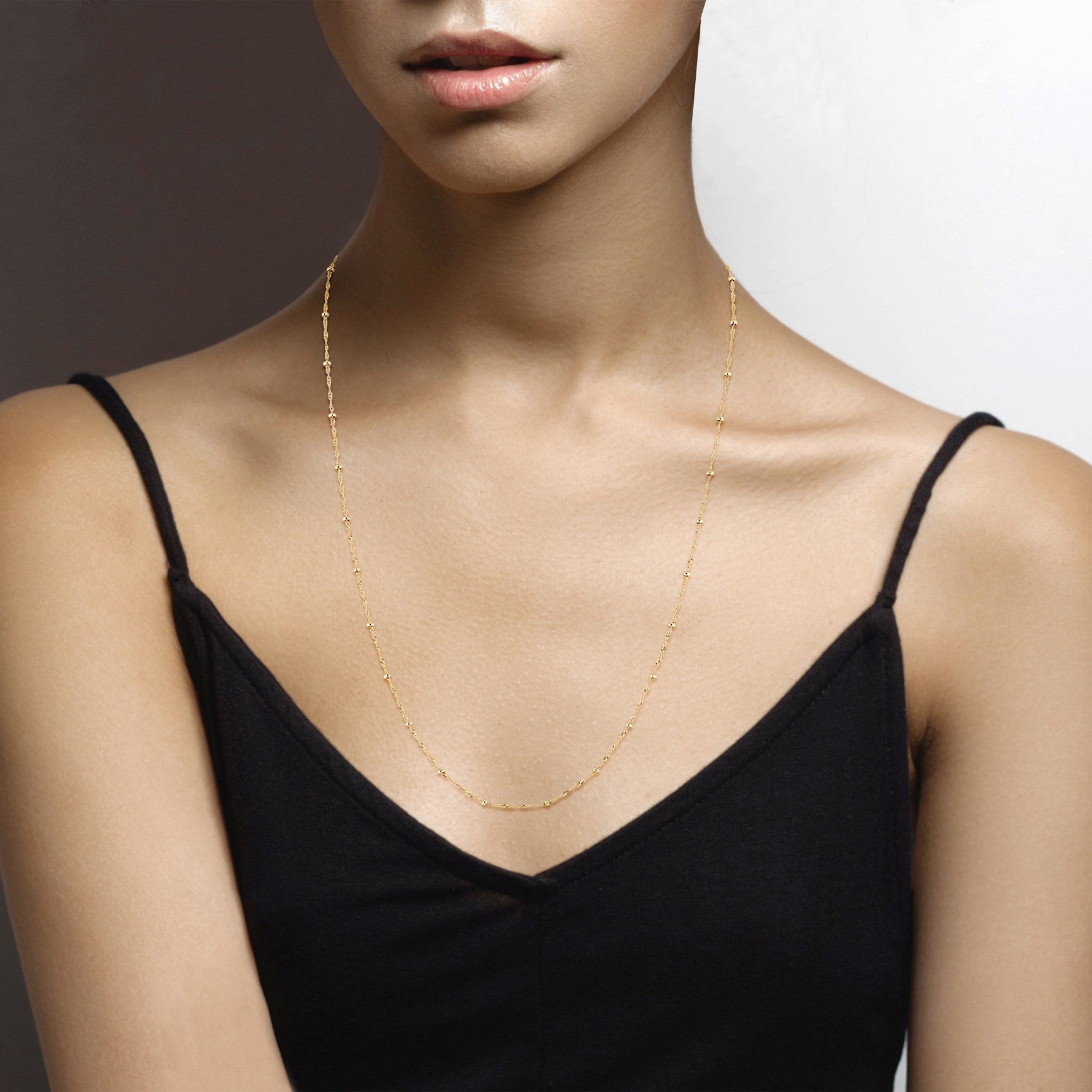 Singapore Bead Necklace in 18k gold over sterling silver