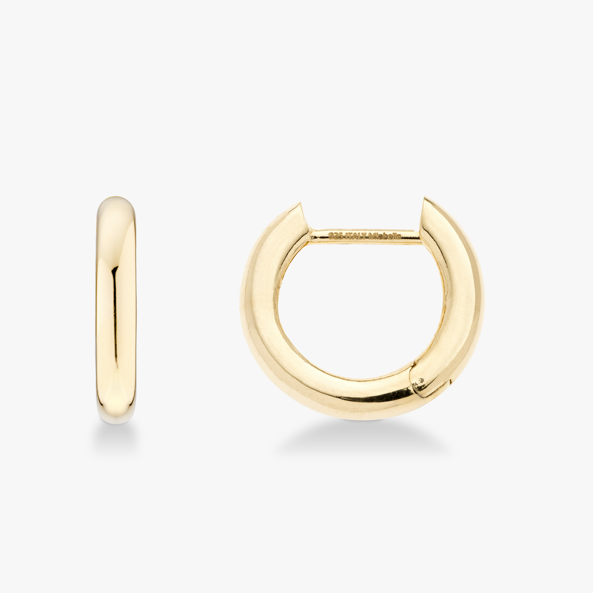 Small Huggie Hoop Earrings in 18k gold over sterling silver, 15mm