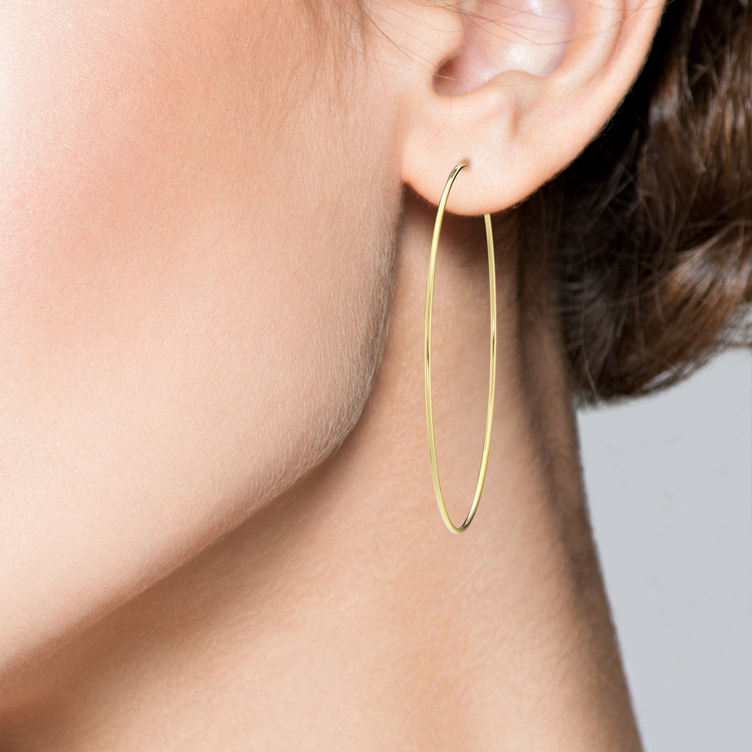 Thin Wire Hoop Earrings  in 18k gold over sterling silver, 50mm