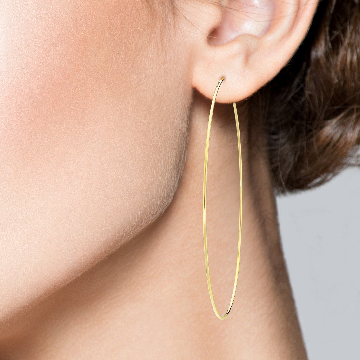 Thin Wire Hoop Earrings  in 18k gold over sterling silver, 70mm