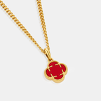 Light Red Clover Stone Pendant (Gold)