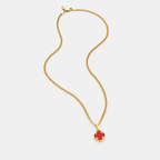 Light Red Clover Stone Pendant (Gold)