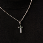 Mini Emerald Stone Cross (Silver)