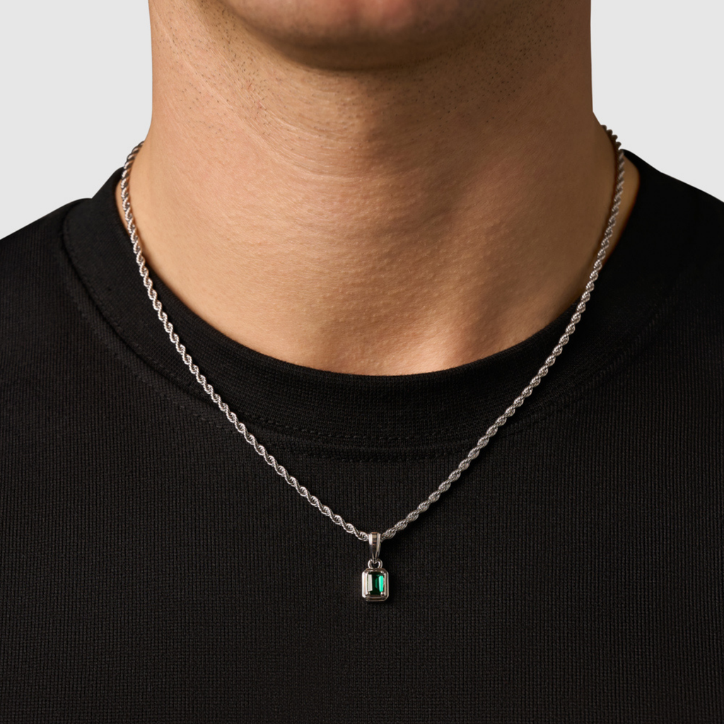 Mini Emerald Stone Rectangle (Silver)