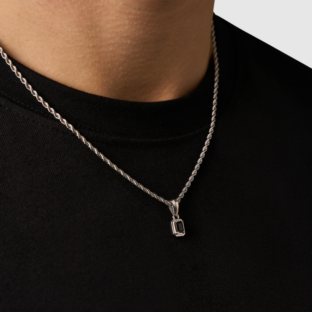 Mini Onyx Stone Rectangle (Silver)